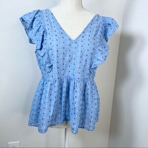Ann Taylor Blue Peasant Ruffle Blouse